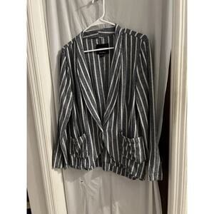 Sanctuary Blue White Striped One Button Linen Blend Blazer Sz Xl